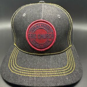 Eric Church Black Denim Trucker Hat with Burgundy Patch